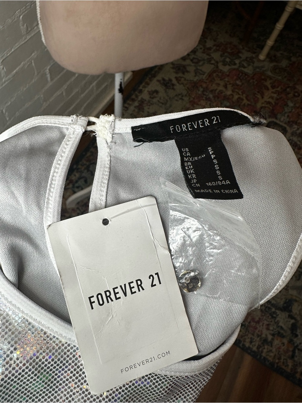 NWT Forever 21 Cut Out White Shimmer Bodycon Dress - Picture 12 of 12